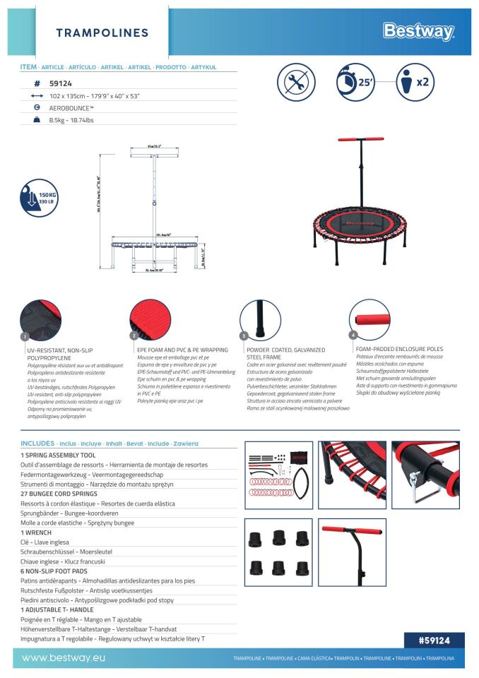 Bestway 59124 Aerobounce Egzersiz ve Fitness Trambolini 102cm x 135cm - Kırmızı