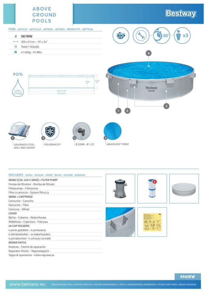 Bestway® TANX™ 3,05 m x 61 cm Çember Tanker Havuz Seti