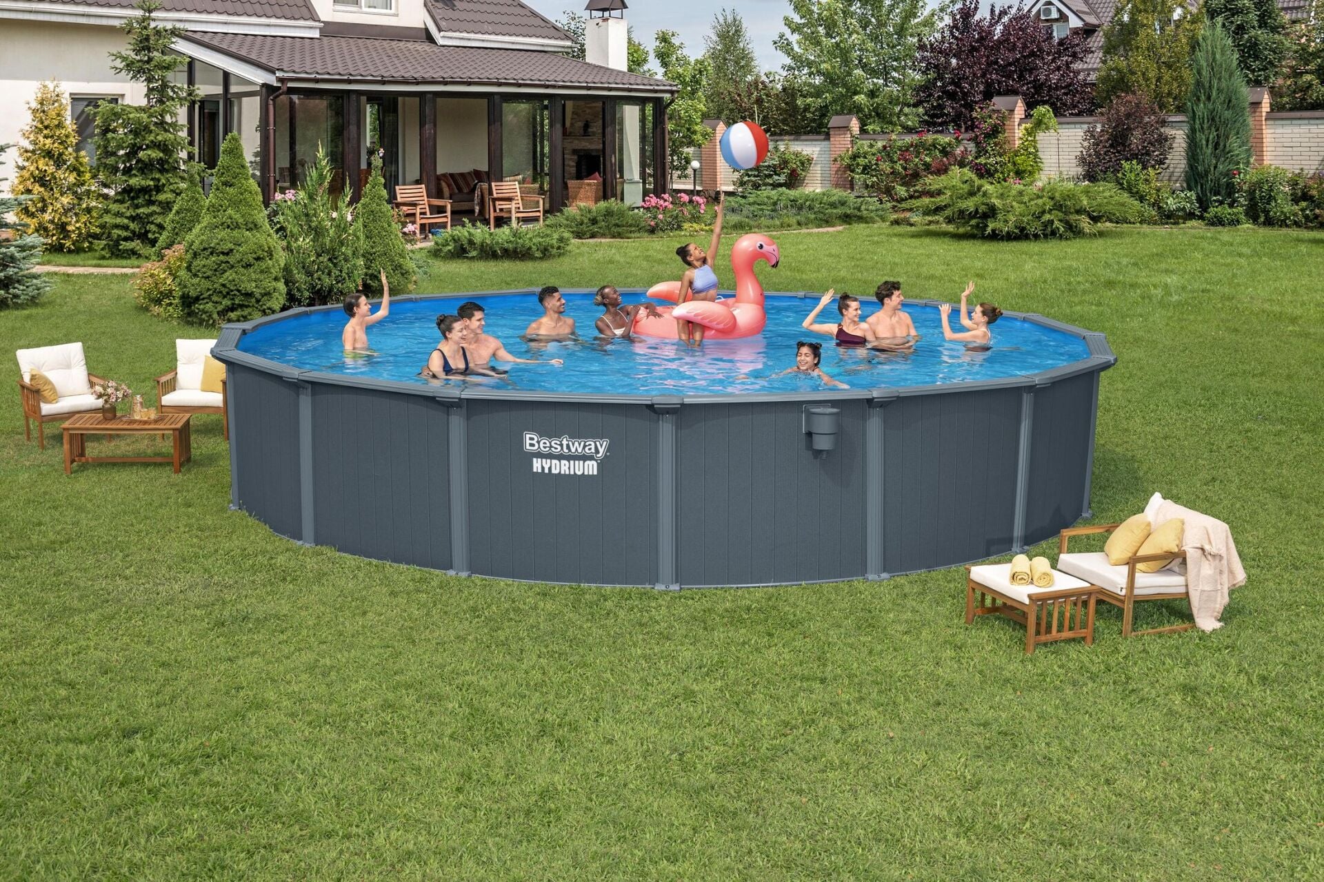 Bestway Prefabrik Havuz Hydrium Çelik Duvarlı Yer Üstü Çember Havuz Seti  7,32 m x 1,32 m 561RP