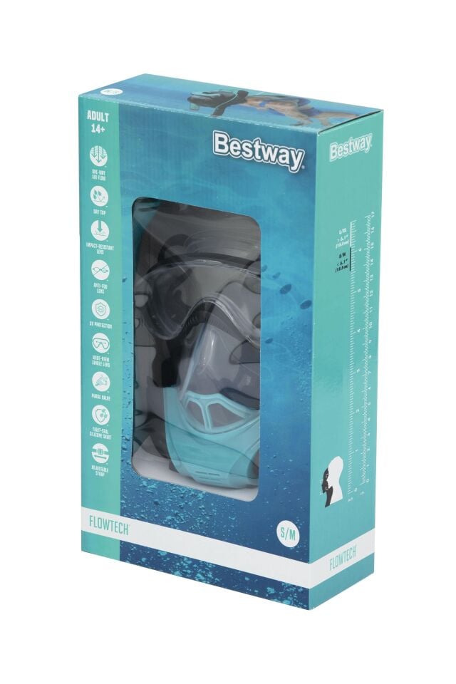 Bestway® 24058 Flowtech™ Şnorkelli Tam Yüz Dalış Maskesi (L/XL, Büyük Boy)