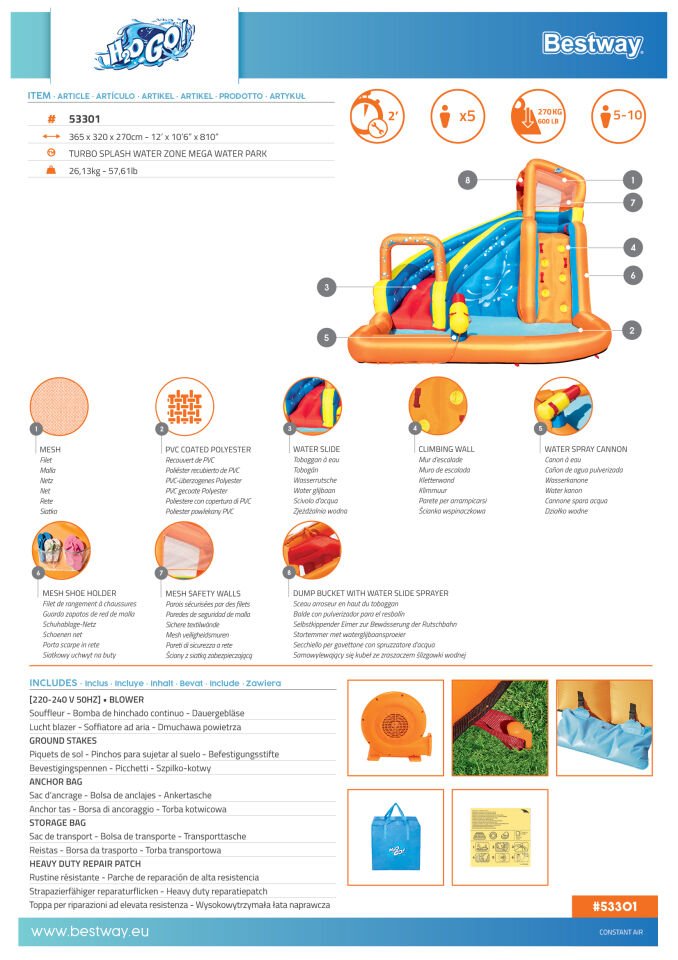 H2OGO!® 53301 Turbo Splash™ Zone Şişme Su Oyun Parkı 2.70 m