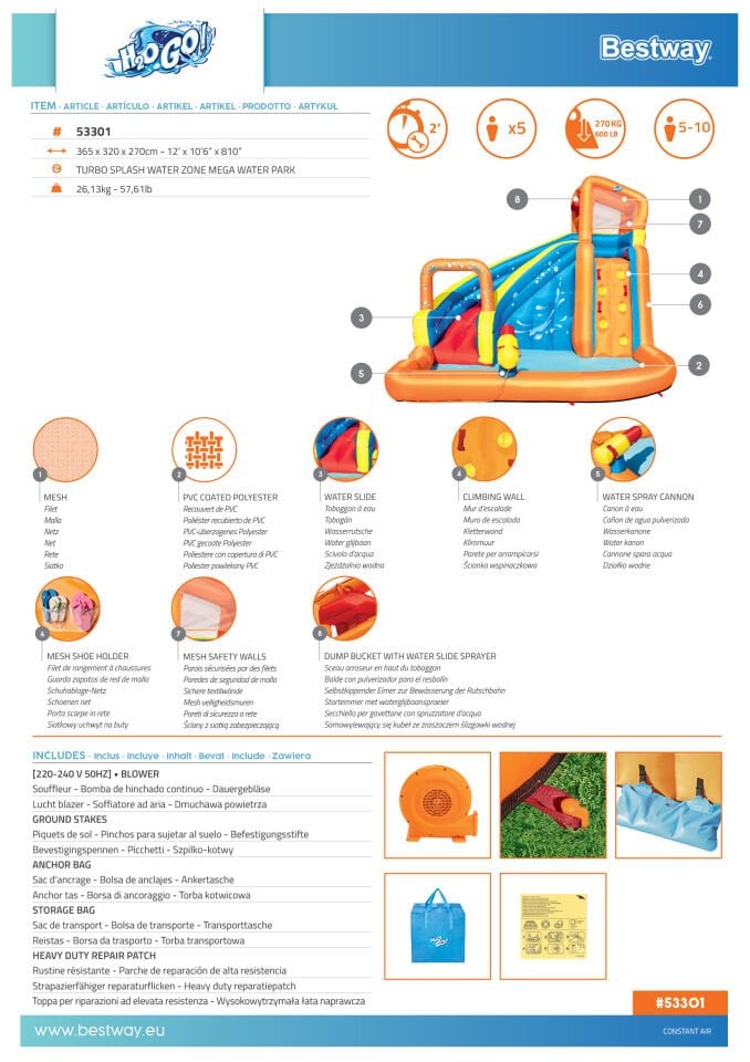 H2OGO!® 53301 Turbo Splash™ Zone Şişme Su Oyun Parkı 2.70 m