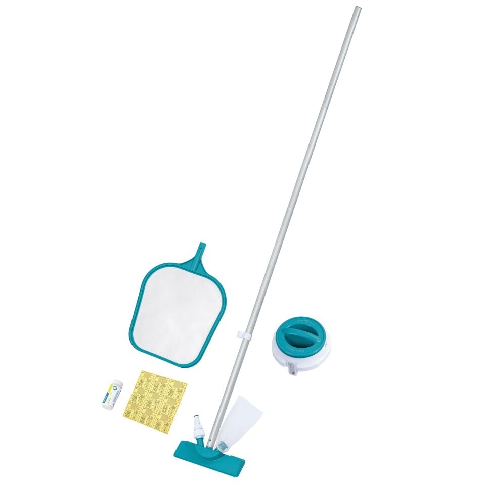 Bestway 58794 AquaClear Havuz Bakım Seti - Vakum, Süzgü Kepçe, Flatör, Test Şeritleri, Tamir Yamaları