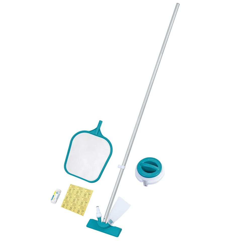 Bestway 58794 AquaClear Havuz Bakım Seti - Vakum, Süzgü Kepçe, Flatör, Test Şeritleri, Tamir Yamaları