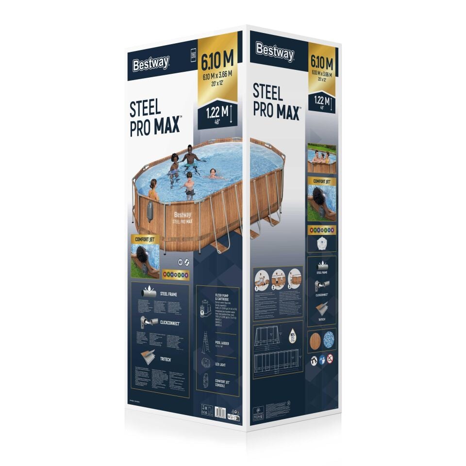 Bestway® Power Steel™ Comfort Jet™ Serisi Prefabrik Yer Üstü Havuz Seti 6,10 m x 3,66 m x 1,22 m