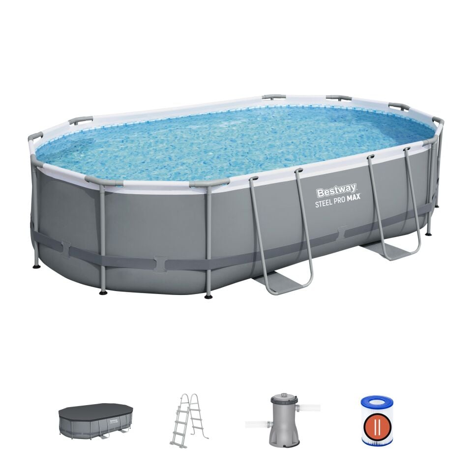 Bestway Prefabrik Havuz Steel Pro MAX  Prefabrik Yer Üstü Oval Havuz Seti 4,88 m x 3,05 m x 1,07 m 56448
