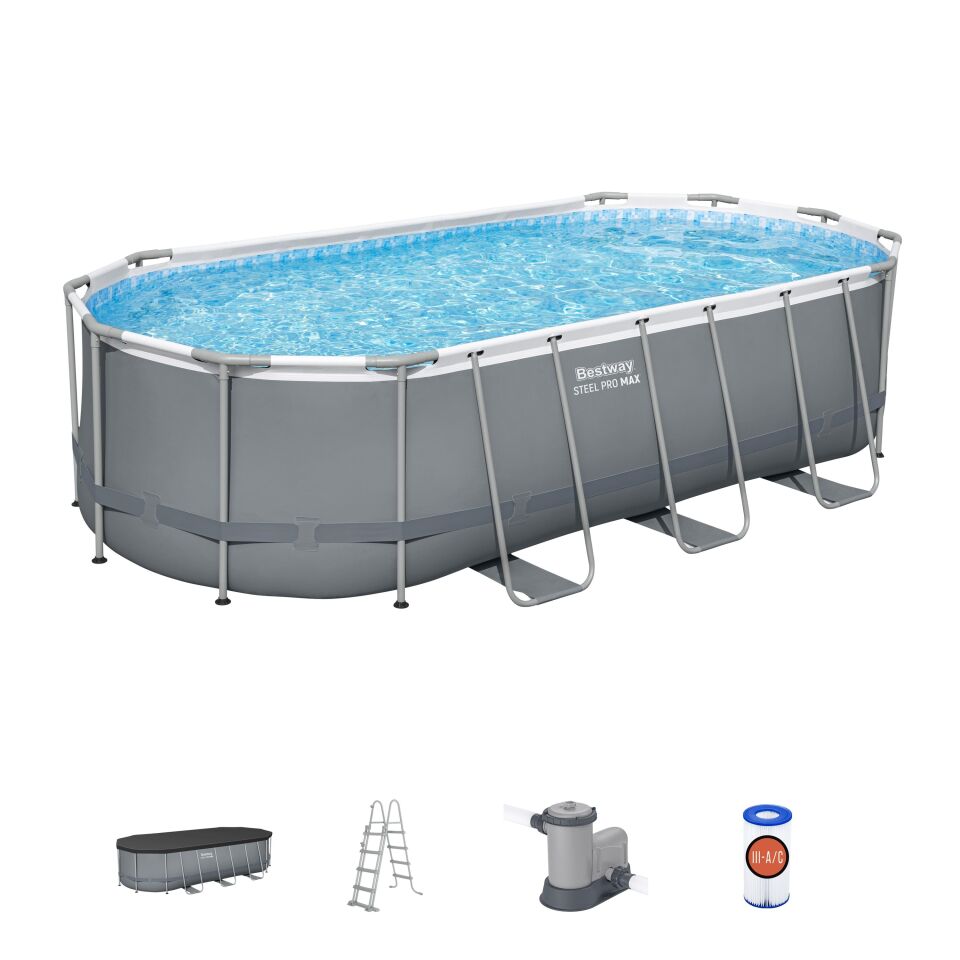 Bestway Prefabrik Havuz Power Steel Prefabrik Yer Üstü Havuz Seti 5,49 m x 2,74 m x 1,22 m 56710