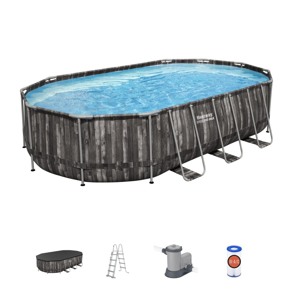 Bestway Prefabrik Havuz Power Steel Prefabrik Yer Üstü Havuz Seti 6,10m x 3,66 m x 1,22 m 5611R
