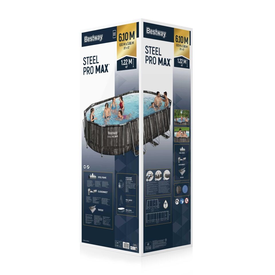 Bestway Prefabrik Havuz Power Steel Prefabrik Yer Üstü Havuz Seti 6,10m x 3,66 m x 1,22 m 5611R