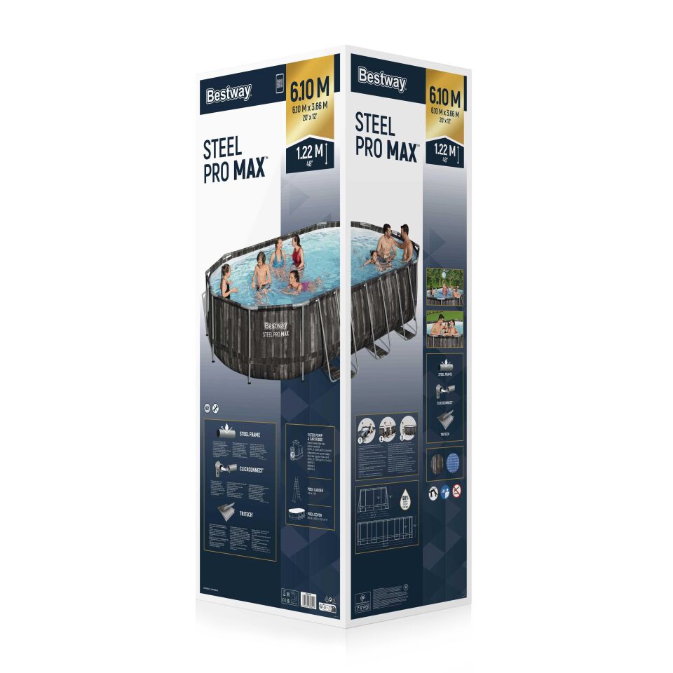 Bestway Prefabrik Havuz Power Steel Prefabrik Yer Üstü Havuz Seti 6,10m x 3,66 m x 1,22 m 5611R