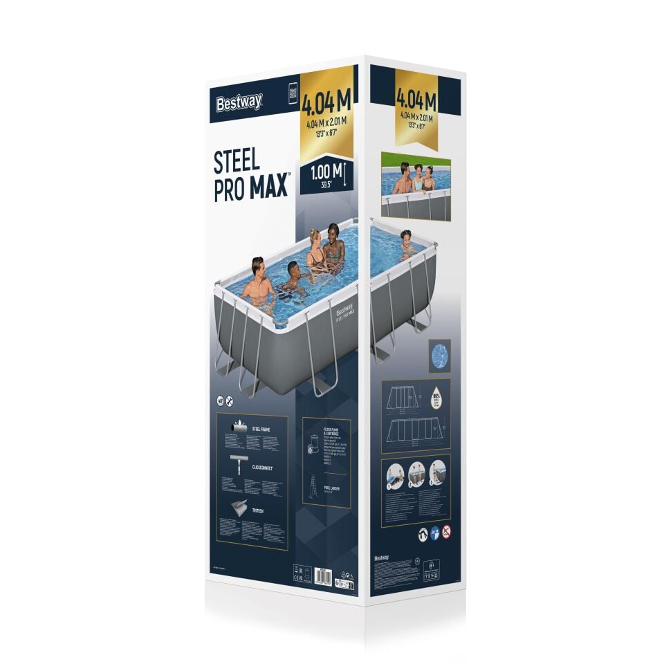 Bestway Prefabrik Havuz Steel Pro MAX  Prefabrik Yer Üstü Dikdörtgen Havuz Seti 4,04 m x 2,01 m x 1,00 m 56441