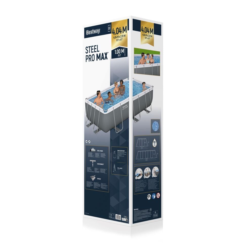 Bestway Prefabrik Havuz Steel Pro MAX  Prefabrik Yer Üstü Dikdörtgen Havuz Seti 4,04 m x 2,01 m x 1,00 m  56442