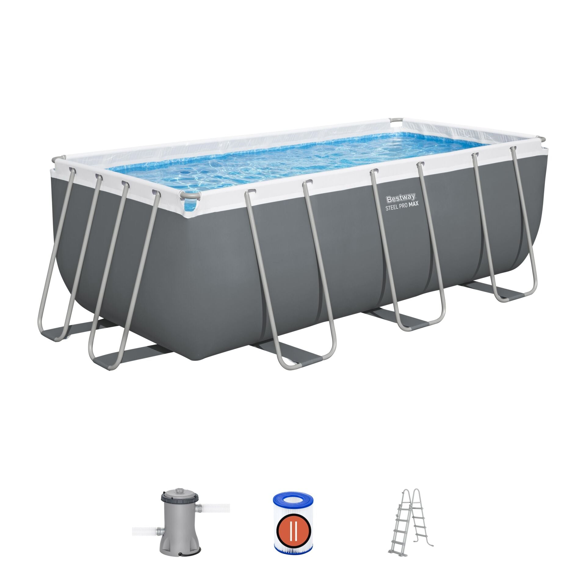 Bestway Prefabrik Havuz Steel Pro MAX  Prefabrik Yer Üstü Dikdörtgen Havuz Seti 4.12 m x 2.01 m x 1.22 m 56456