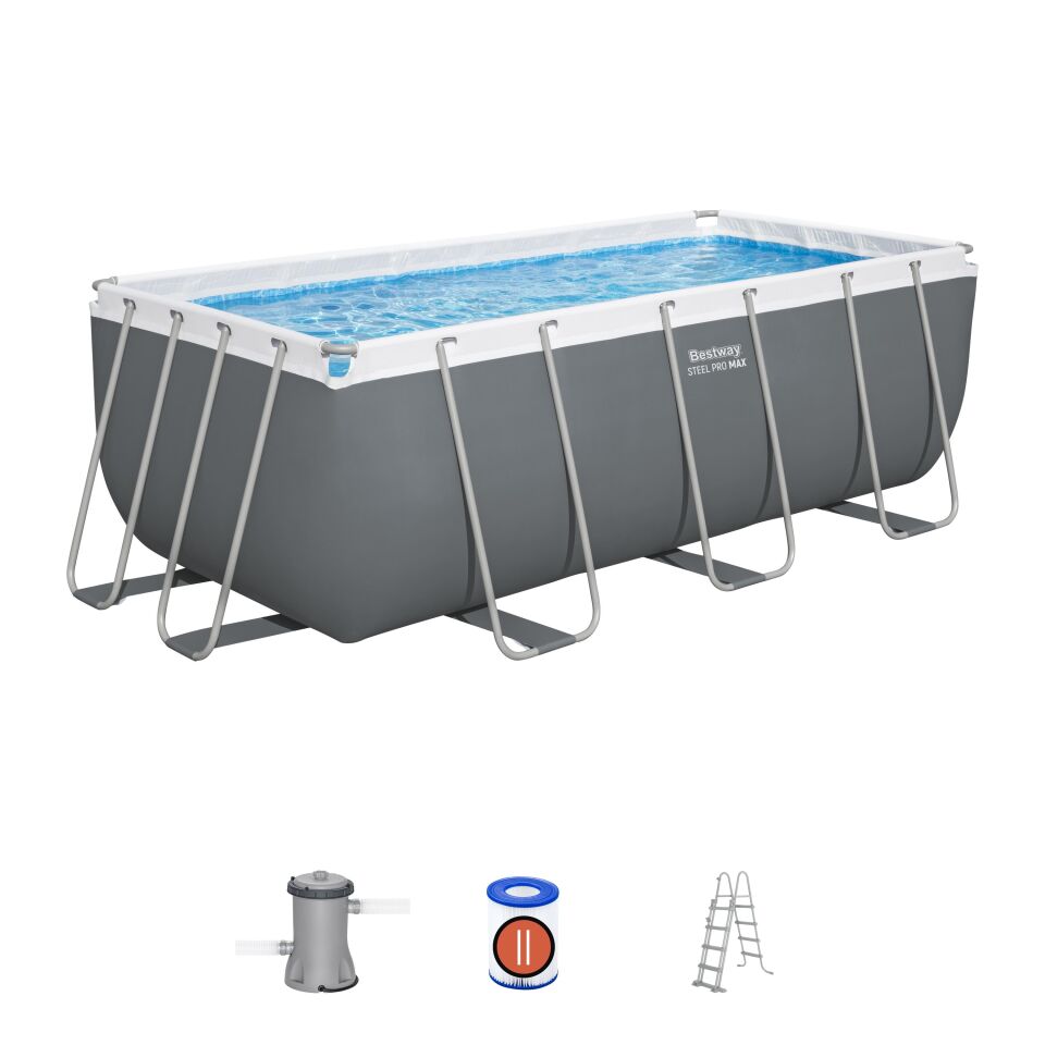 Bestway Prefabrik Havuz Steel Pro MAX  Prefabrik Yer Üstü Dikdörtgen Havuz Seti 4.12 m x 2.01 m x 1.22 m 56456