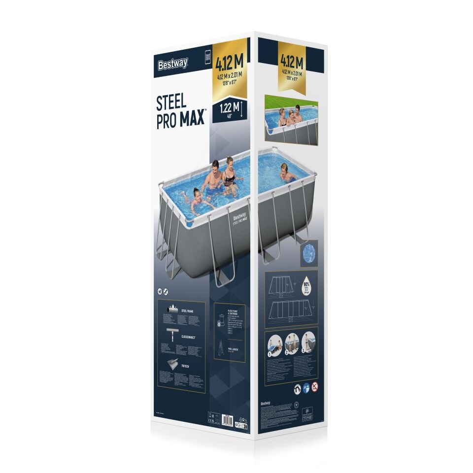 Bestway Prefabrik Havuz Steel Pro MAX  Prefabrik Yer Üstü Dikdörtgen Havuz Seti 4.12 m x 2.01 m x 1.22 m 56456