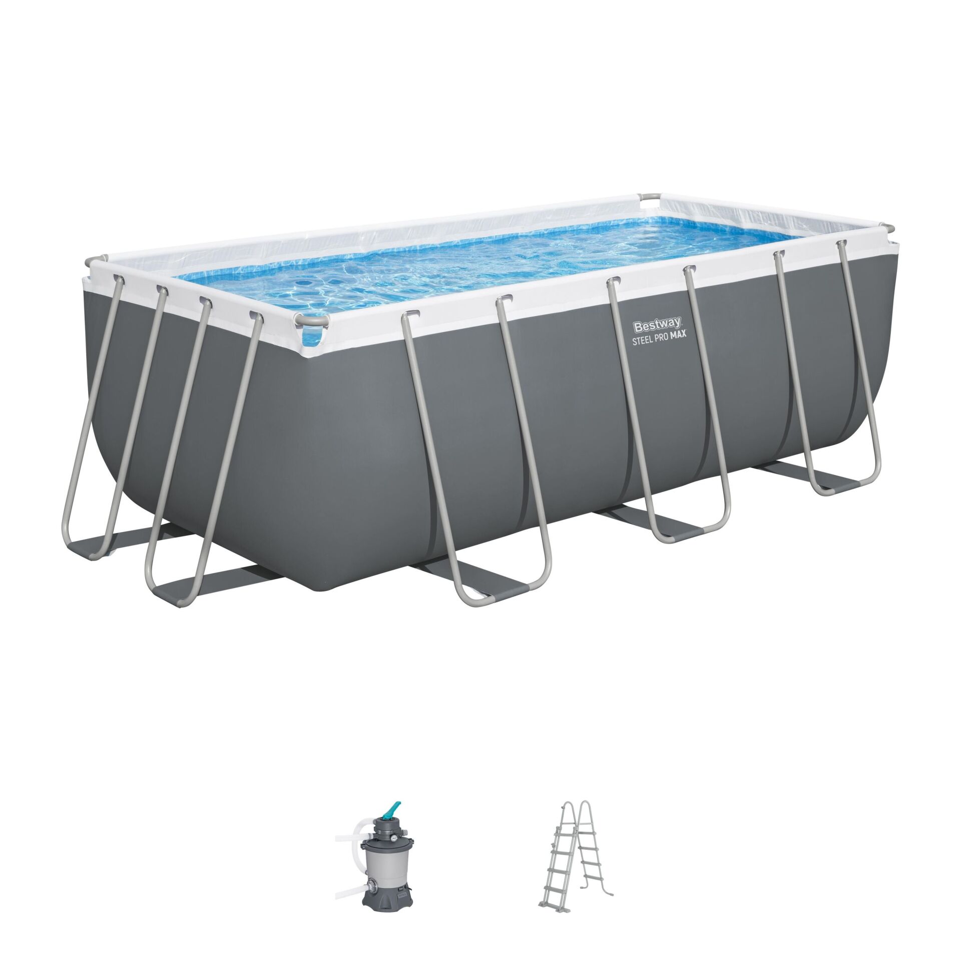 Bestway® 56457 Steel Pro MAX™ Prefabrik Yer Üstü Dikdörtgen Havuz Seti 4,12 m x 2,01 m x 1,22 m