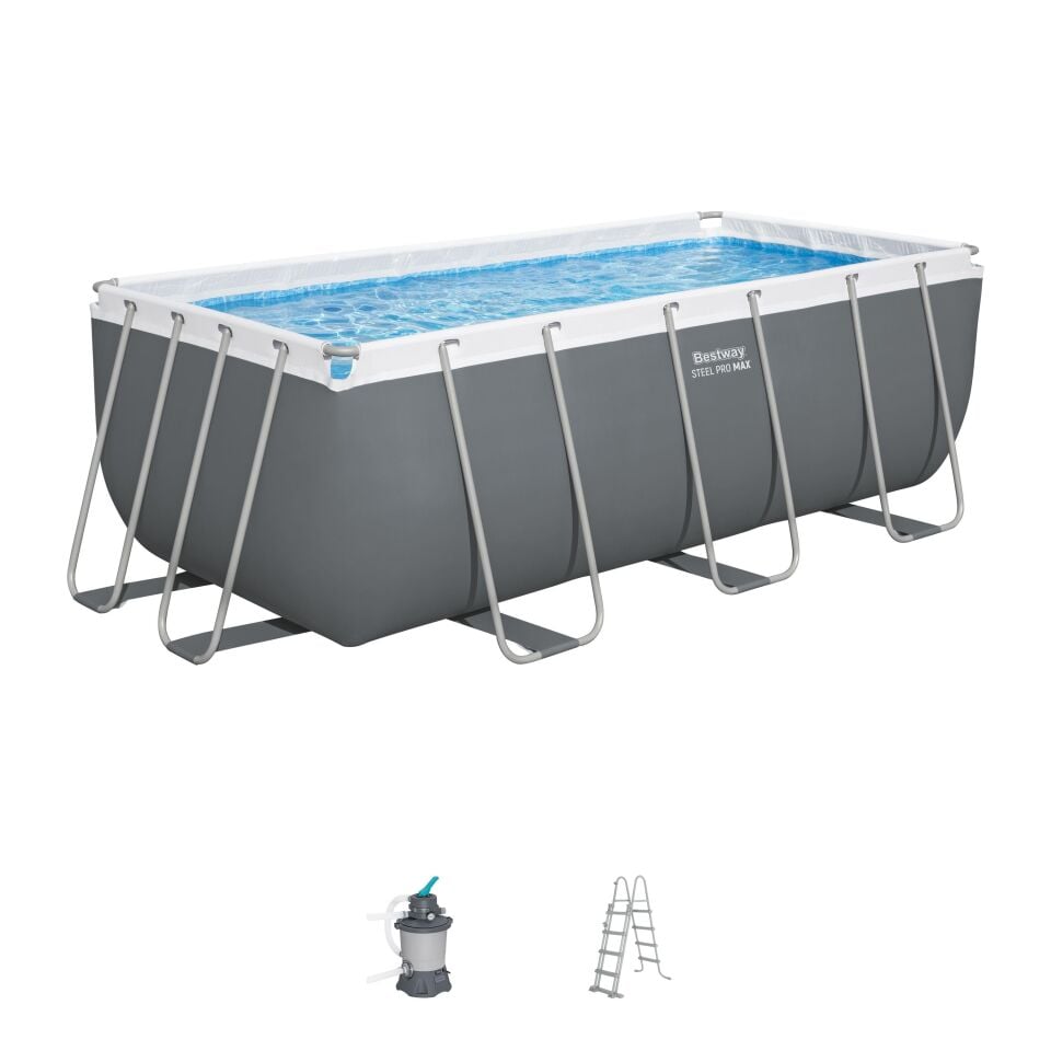 Bestway Prefabrik Havuz Steel Pro MAX  Prefabrik Yer Üstü Dikdörtgen Havuz Seti 4.12 m x 2.01 m x 1.22 m 56457