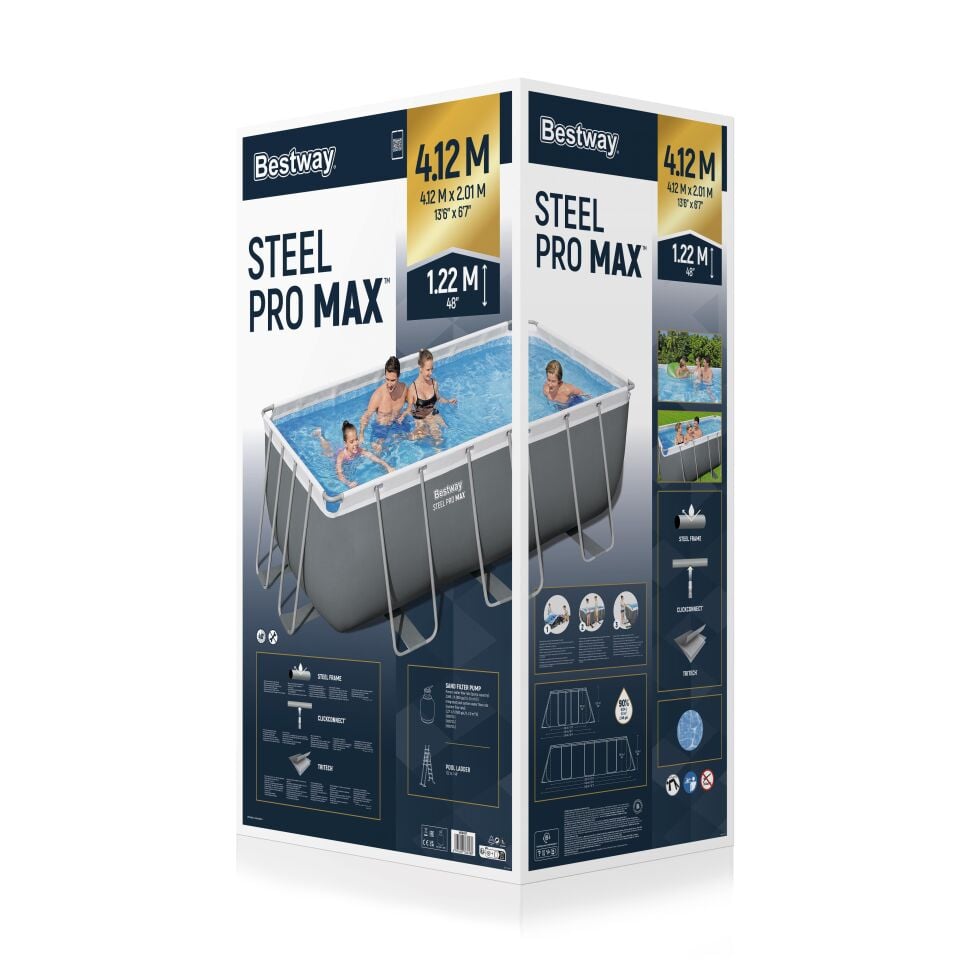 Bestway Prefabrik Havuz Steel Pro MAX  Prefabrik Yer Üstü Dikdörtgen Havuz Seti 4.12 m x 2.01 m x 1.22 m 56457