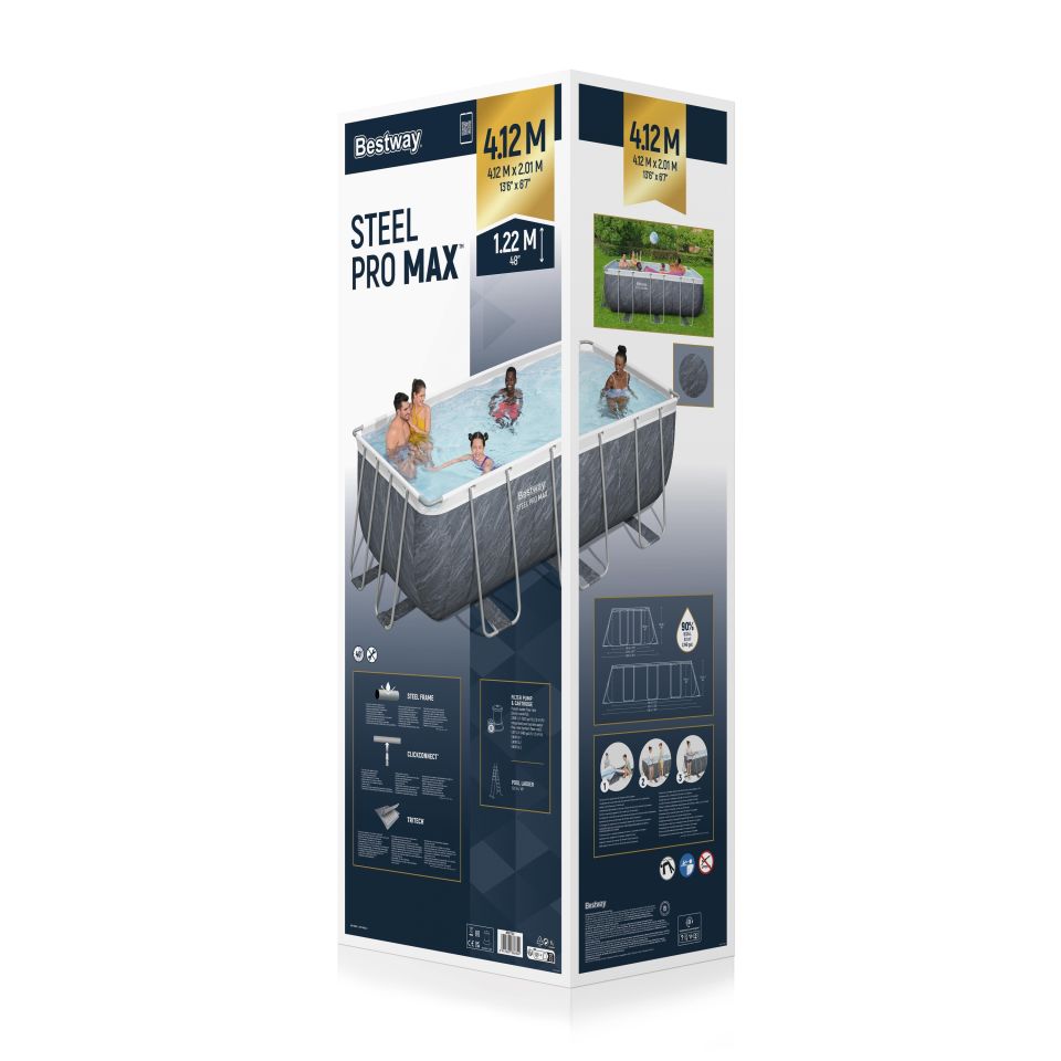 Bestway® 56722 Power Steel™ Prefabrik Yerüstü Havuz 4,12 m x 2,01 m x 1,22 m