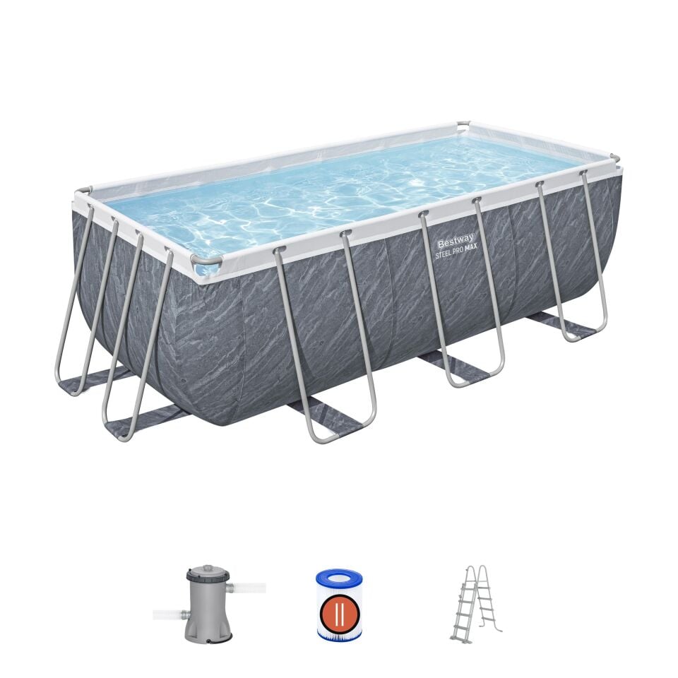Bestway Prefabrik Havuz Steel Pro MAX  Prefabrik Yer Üstü Dikdörtgen Havuz Seti 4,12 m x 2,01 m x 1,22 m 56722