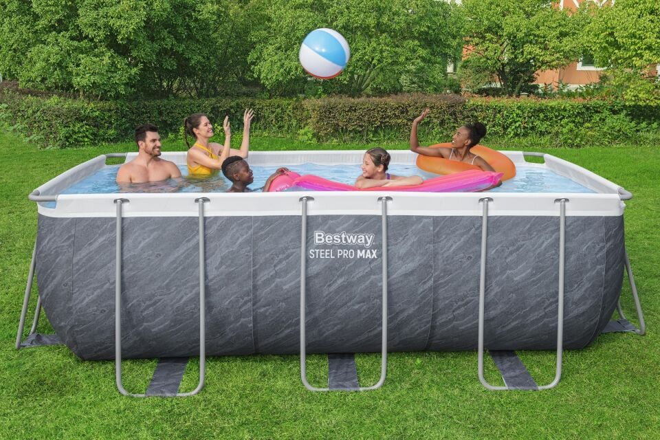 Bestway Prefabrik Havuz Steel Pro MAX  Prefabrik Yer Üstü Dikdörtgen Havuz Seti 4,12 m x 2,01 m x 1,22 m 56722