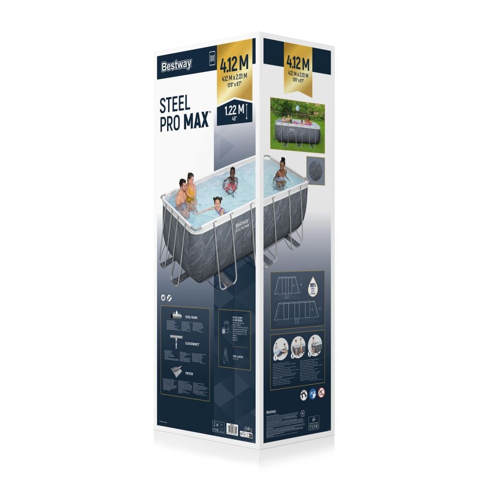 Bestway Prefabrik Havuz Steel Pro MAX  Prefabrik Yer Üstü Dikdörtgen Havuz Seti 4,12 m x 2,01 m x 1,22 m 56722