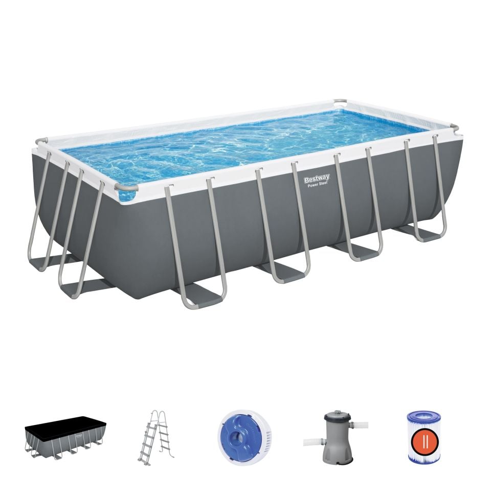 Power Steel™ 56670 Prefabrik Dikdörtgen Yer Üstü Havuz Seti 4,88 m x 2,44 m x 1,22 m