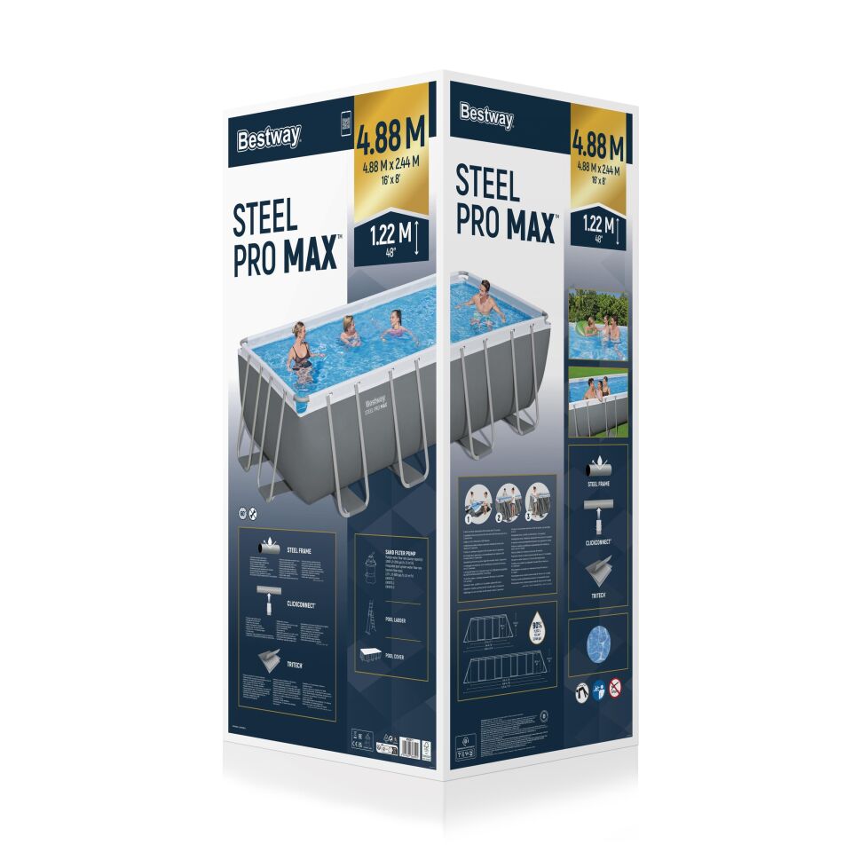 Bestway Prefabrik Havuz Steel Pro MAX  Prefabrik Yer Üstü Havuz Seti 4,88 m x 2,44 m x 1,22 m 56671