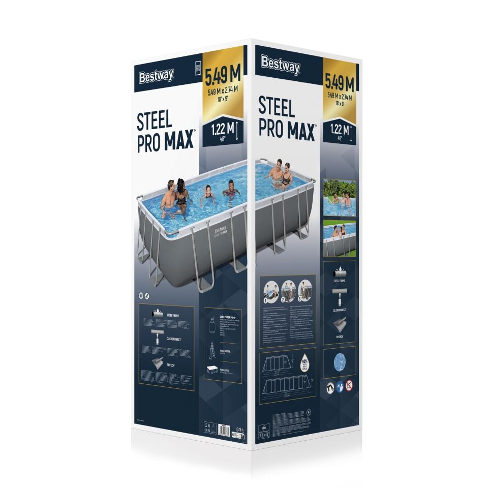 Bestway® 56466 Steel Pro MAX™ Prefabrik Yer Üstü Havuz Seti 5,49 m x 2,74 m x 1,22 m
