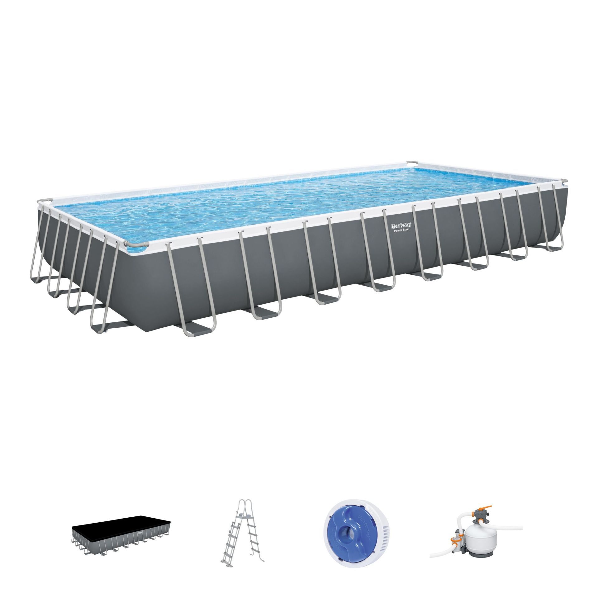 Bestway Prefabrik Havuz Power Steel  Prefabrik Dikdörtgen Yer Üstü Havuz Seti 9,56 m x 4,88 m x 1,32 m 56623