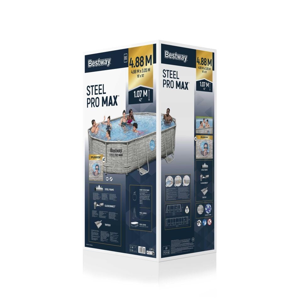 Bestway® Power Steel™ Vista Serisi 2-  Prefabrik Yer Üstü Havuz Seti 4,88 m x 3,05 m x 1,07 m