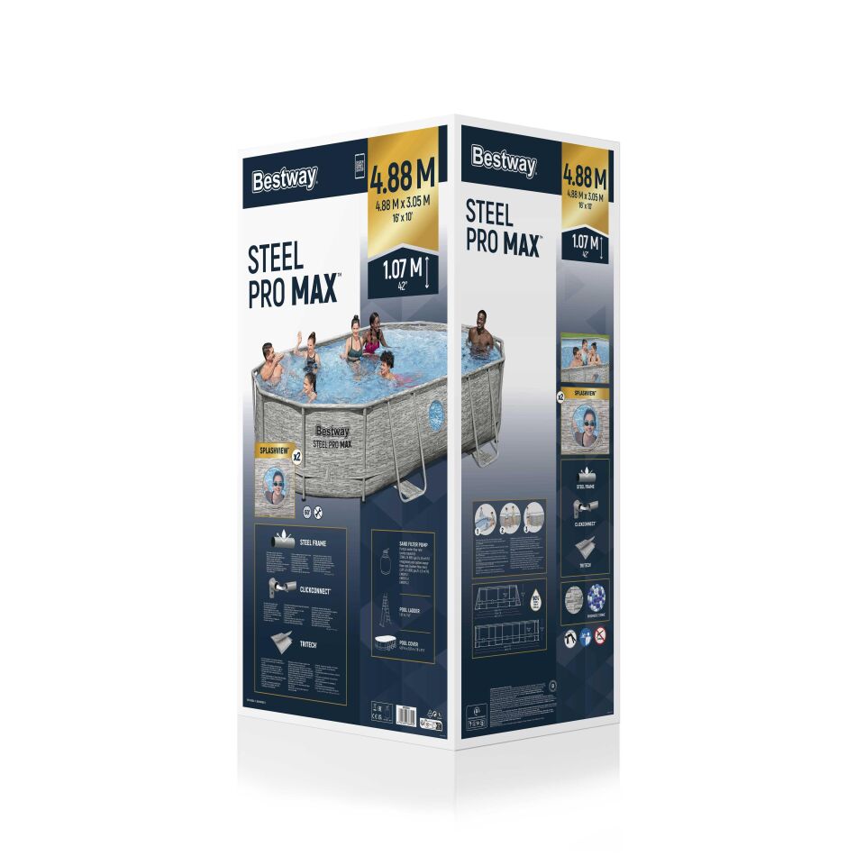 Bestway Prefabrik Havuz Power Steel Vista Serisi 2 Prefabrik Yer Üstü Havuz Seti 4,88 m x 3,05 m x 1,07 m  56946