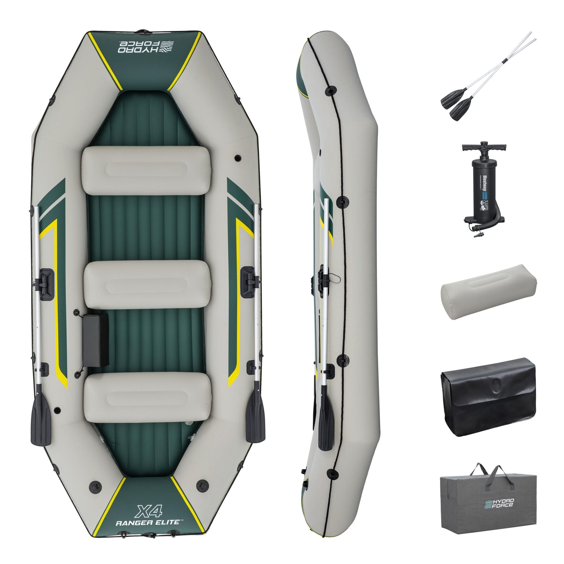 Hydro-Force 65157  Ranger Elite X4 Dört Kişilik Şişme Bot Seti  3.20m x 1.48m x 47cm