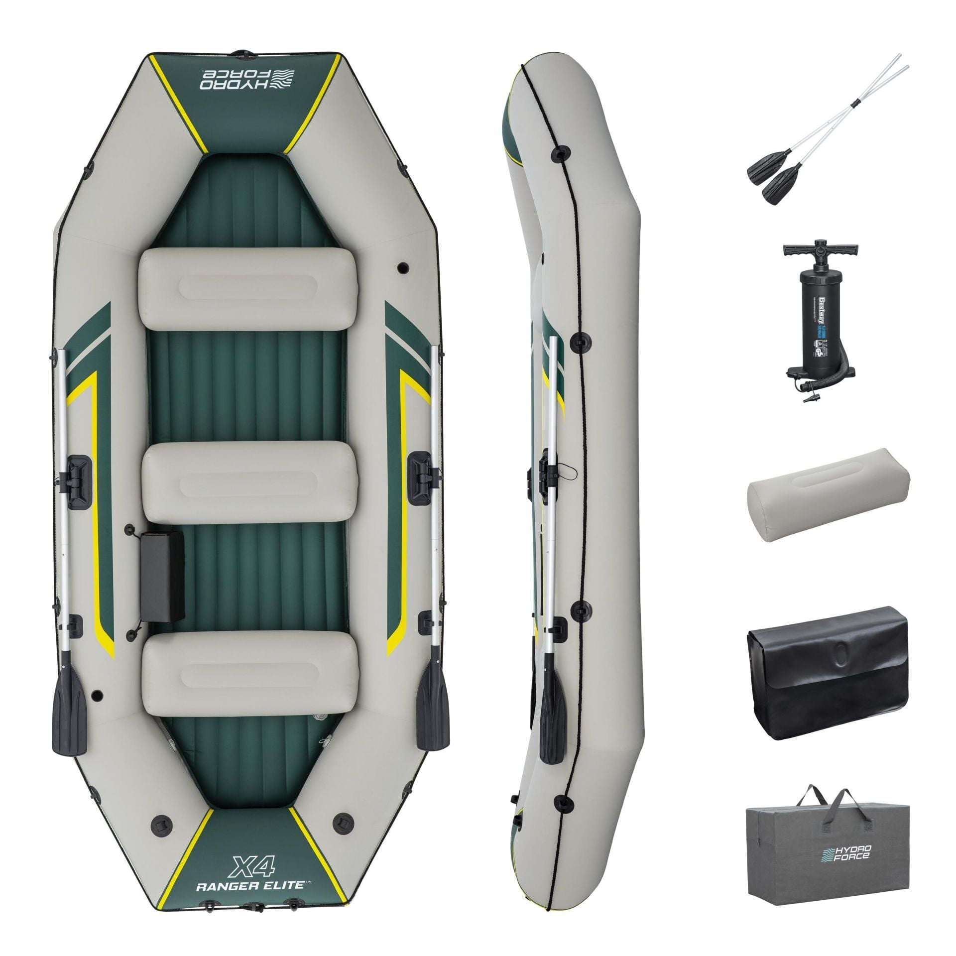 Hydro-Force 65157  Ranger Elite X4 Dört Kişilik Şişme Bot Seti  3.20m x 1.48m x 47cm