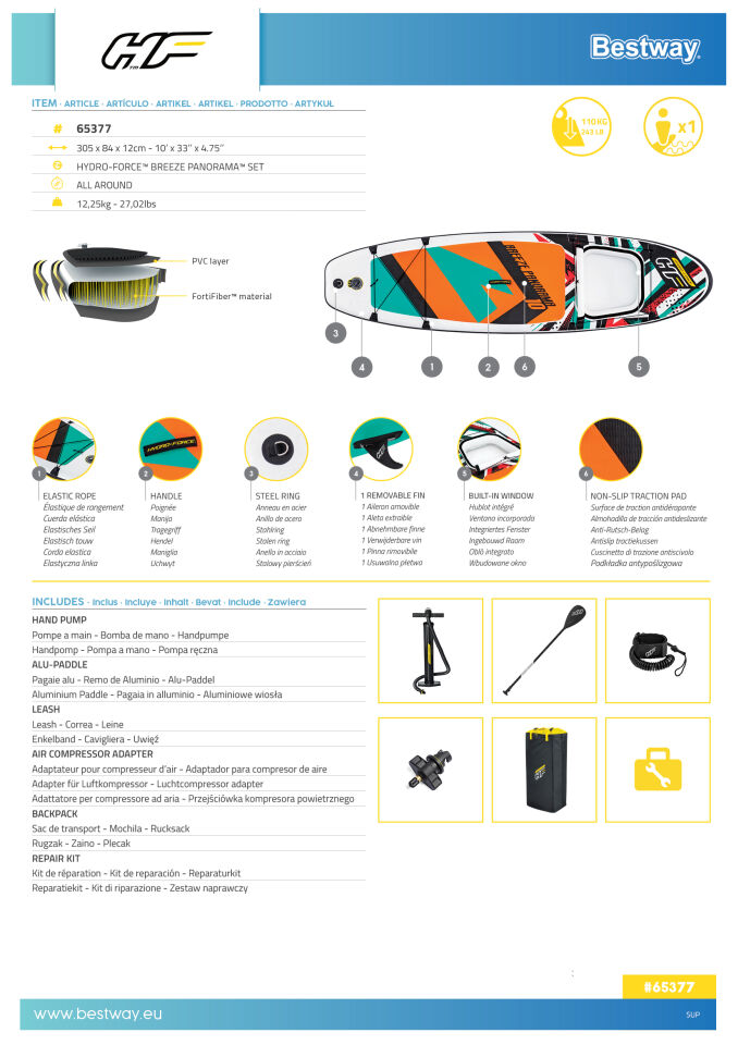 Hydro-Force 65377  Breeze Panorama Pencereli Şişme SUP-Sörf Seti