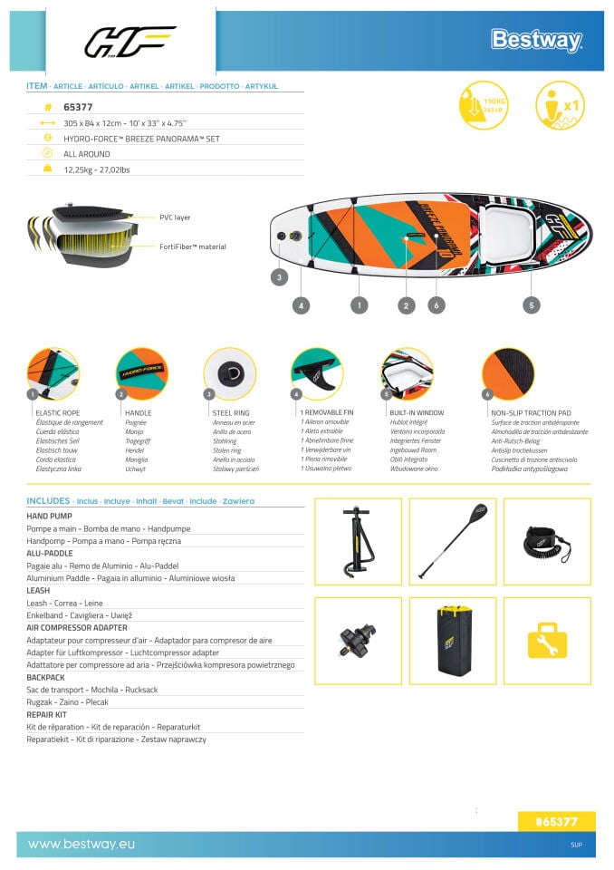 Hydro-Force 65377  Breeze Panorama Pencereli Şişme SUP-Sörf Seti