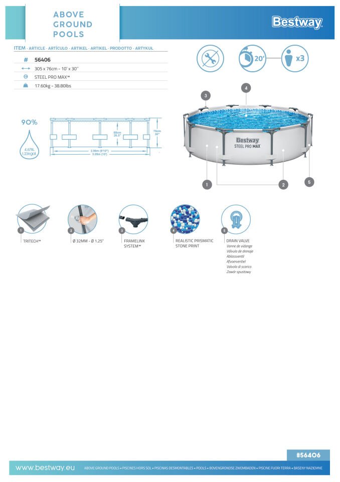 Steel Pro MAX 10'' x 30''/3.05m x 76cm Round Pool