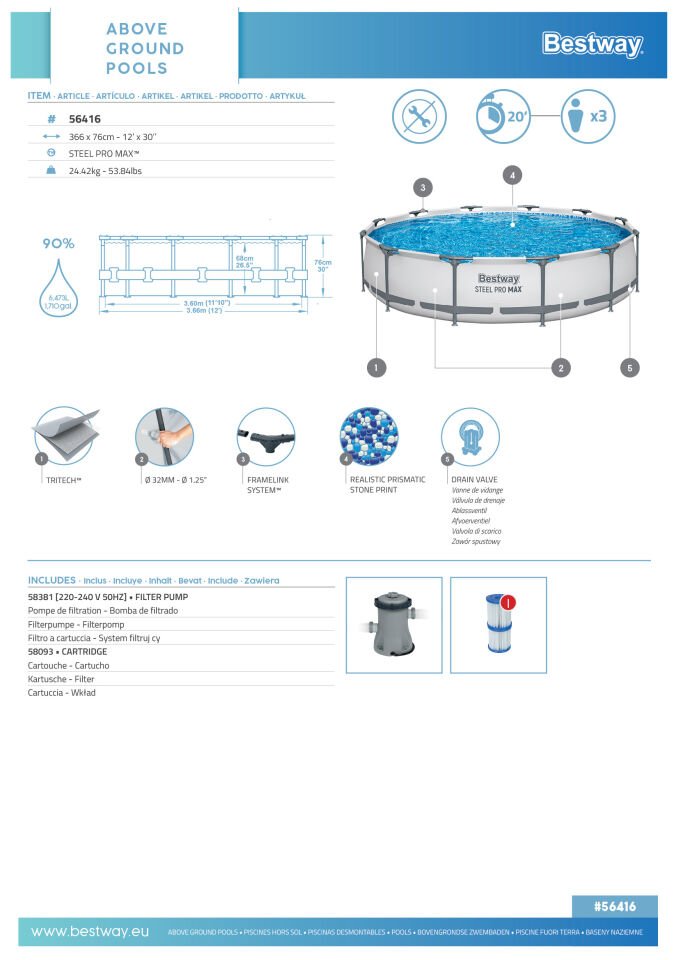 Steel Pro MAX 12'' x 30''/3.66m x 76cm Round Pool Set