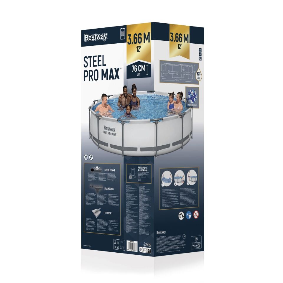 Bestway Prefabrik Havuz Steel Pro MAX Yer Üstü Prefabrik Çember Havuz Seti 3,66 m x 76 cm  56416