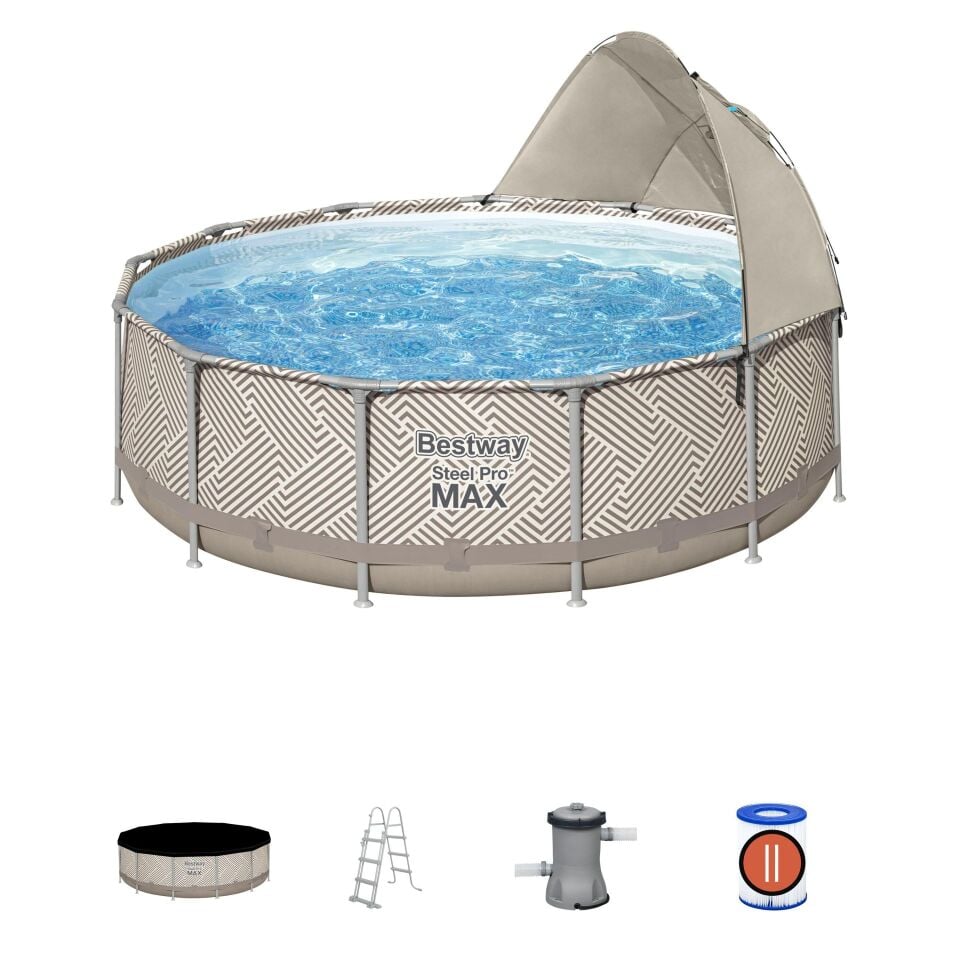 Bestway Prefabrik Havuz Steel Pro MAX  Prefabrik Yer Üstü Çember Havuz Seti 3,96 m x 1,07 m Gölgelikli 561FY