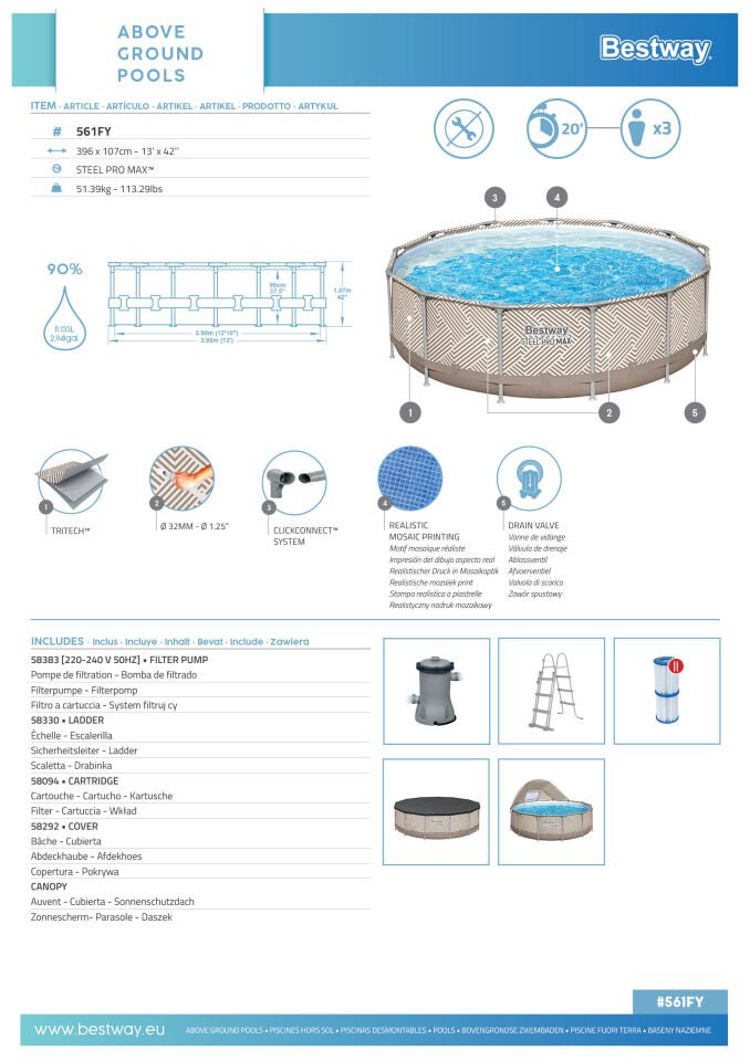 Steel Pro MAX 13'' x 42''/3.96m x 1.07m Canopy Round Pool Set