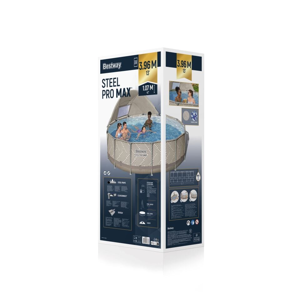 Bestway Prefabrik Havuz Steel Pro MAX  Prefabrik Yer Üstü Çember Havuz Seti 3,96 m x 1,07 m Gölgelikli 561FY