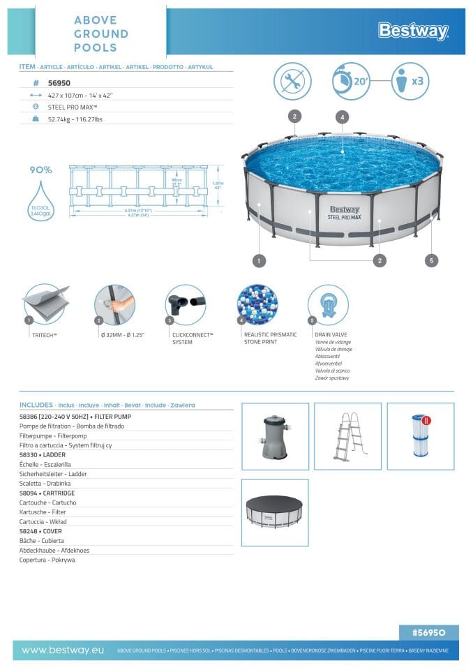 Bestway® Steel Pro MAX™ Prefabrik Yer Üstü Çember Havuz Seti4,27 m x 1,07 m