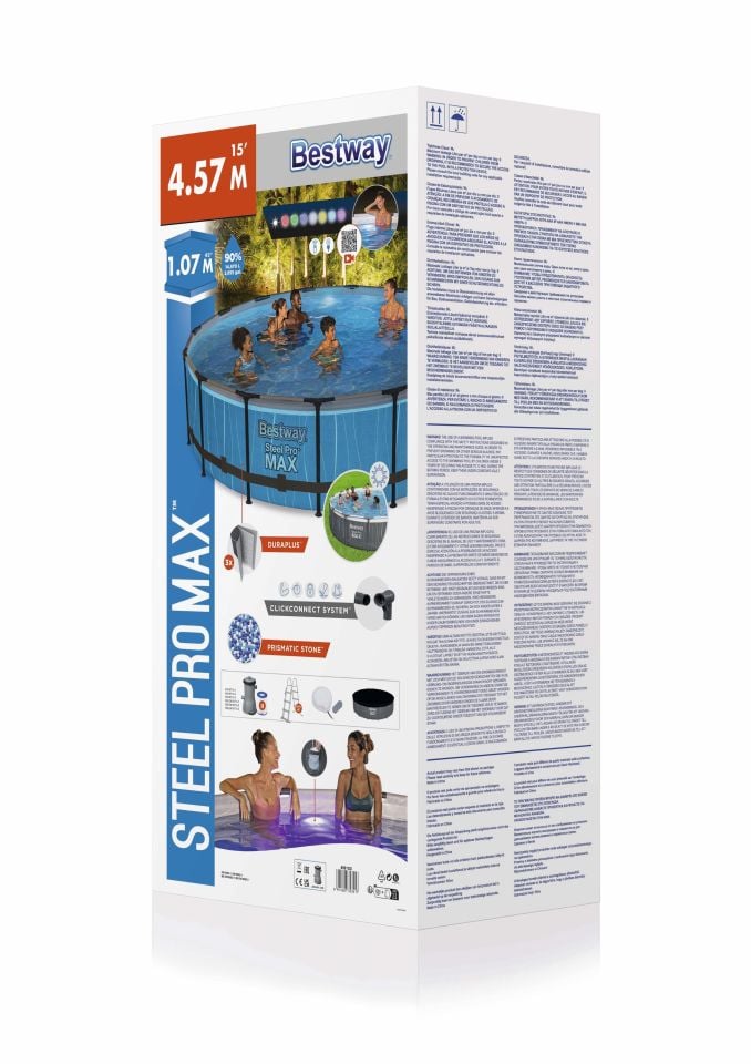 Bestway® 561GD Steel Pro MAX™ LED Işıklandırmalı Prefabrik Yer Üstü Çember Havuz Seti 4.57 m x 1.07 m