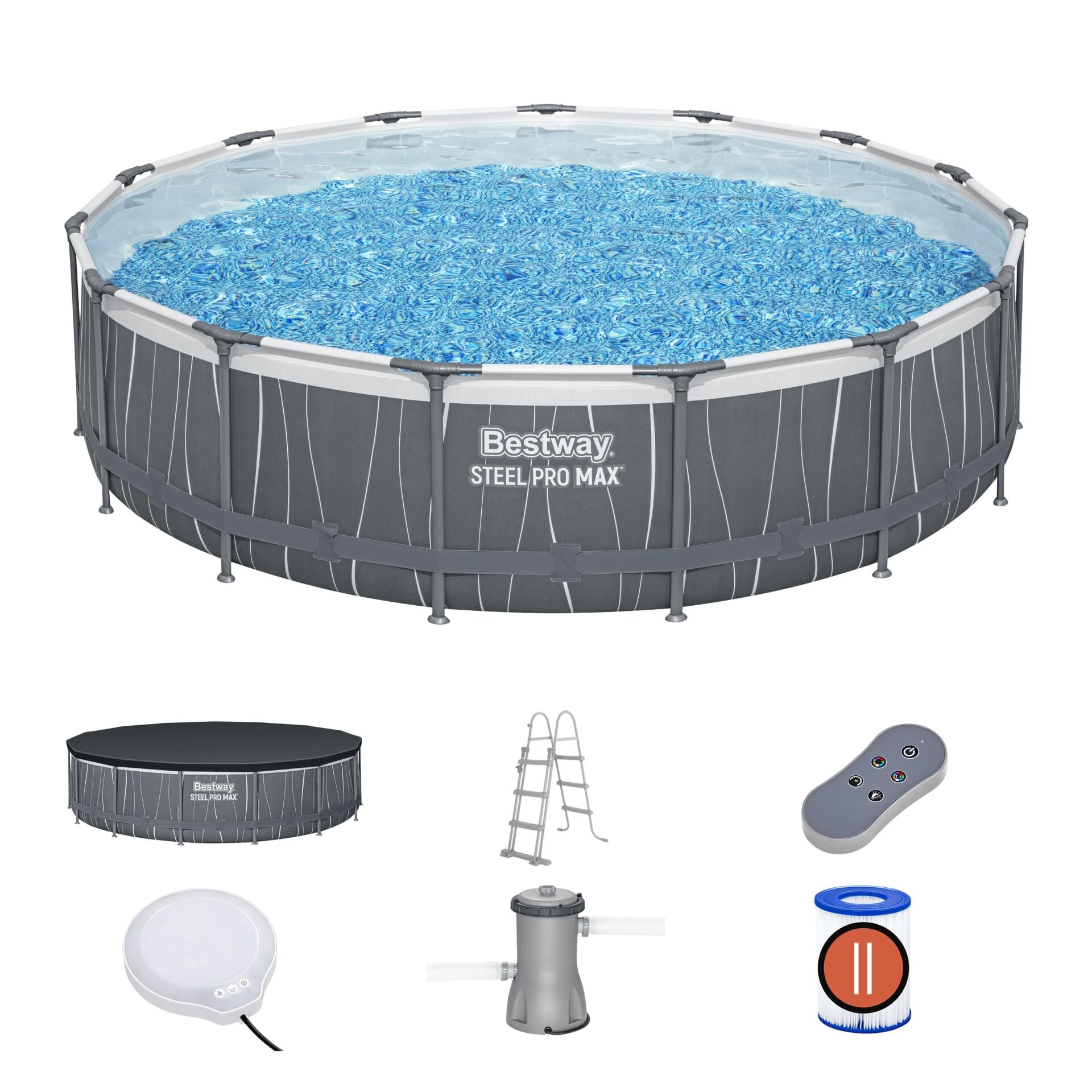 Bestway Prefabrik Havuz Steel Pro MAX LED Işıklandırmalı Prefabrik Yer Üstü Çember Havuz Seti  4,57 m x 1,07 m 561GD