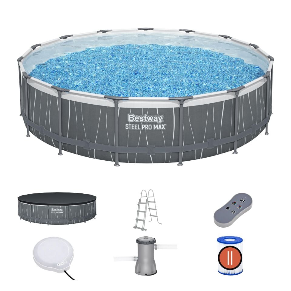 Bestway® 561GD Steel Pro MAX™ LED Işıklandırmalı Prefabrik Yer Üstü Çember Havuz Seti  4,57 m x 1,07 m
