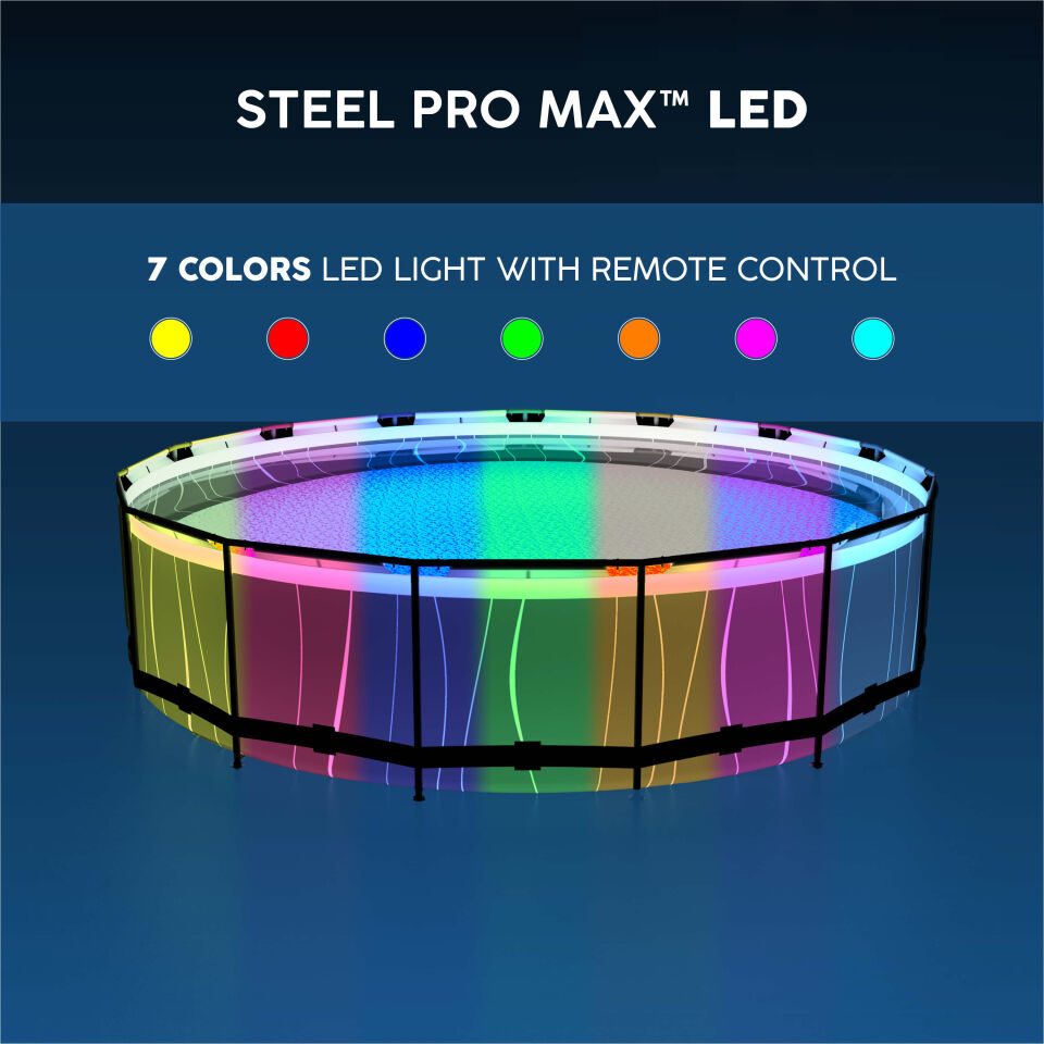 Bestway Prefabrik Havuz Steel Pro MAX LED Işıklandırmalı Prefabrik Yer Üstü Çember Havuz Seti  4,57 m x 1,07 m 561GD