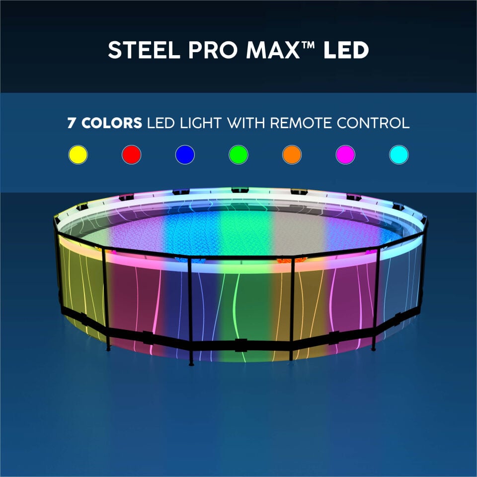 Bestway Prefabrik Havuz Steel Pro MAX LED Işıklandırmalı Prefabrik Yer Üstü Çember Havuz Seti  4,57 m x 1,07 m 561GD