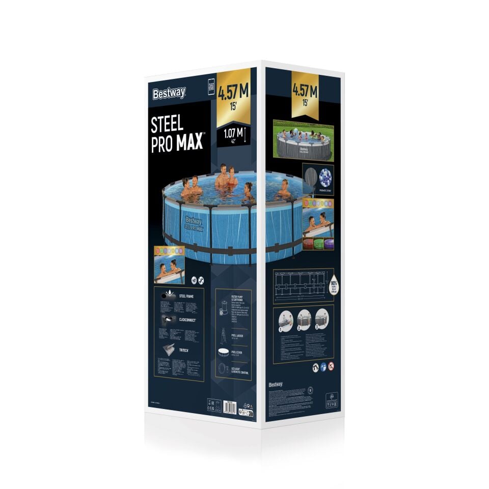 Bestway Prefabrik Havuz Steel Pro MAX LED Işıklandırmalı Prefabrik Yer Üstü Çember Havuz Seti  4,57 m x 1,07 m 561GD