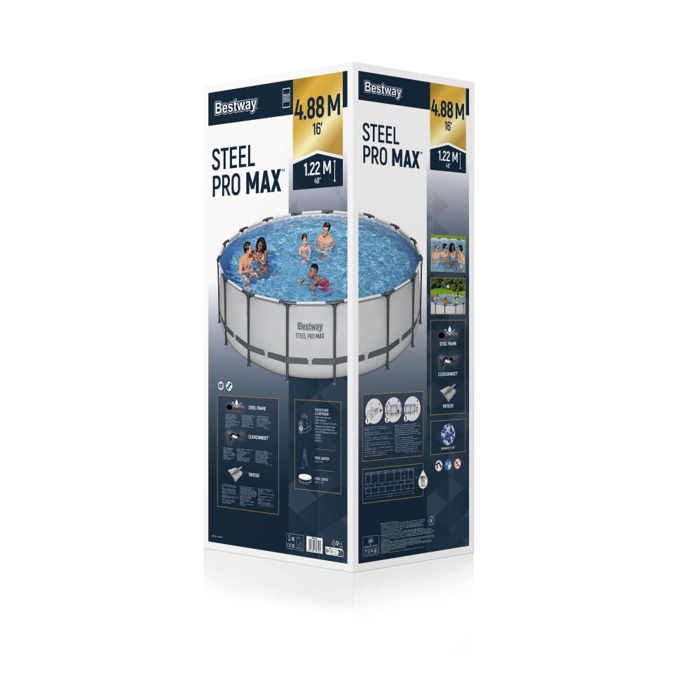 Bestway Prefabrik Havuz Steel Pro MAX  Prefabrik Yer Üstü Çember Havuz Seti 4,88 m x 1,22 m 5612Z